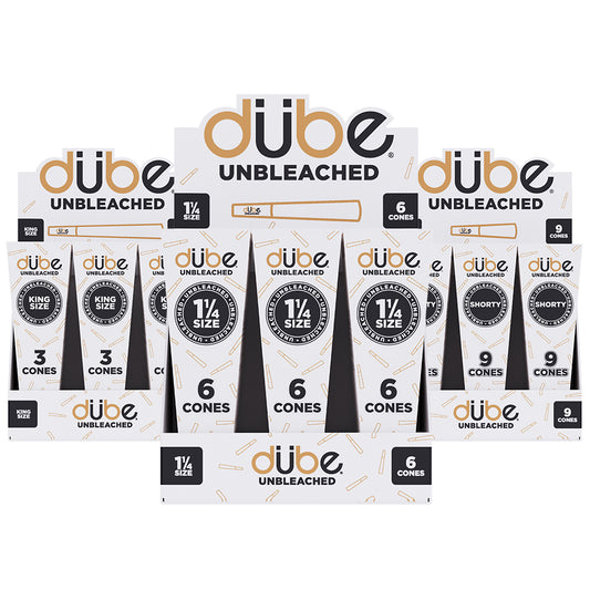 Wholesale display of Dube Unbleached Pre Roll Cones for smoke shops