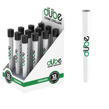 DUBE WHITE CERAMIC CONE CHILLUM WITH CAP - 12 COUNT DISPLAY
