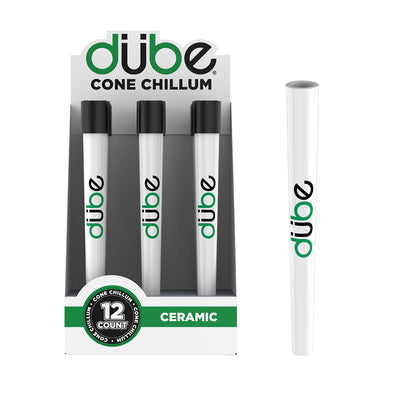 DUBE WHITE CERAMIC CONE CHILLUM WITH CAP - 12 COUNT DISPLAY