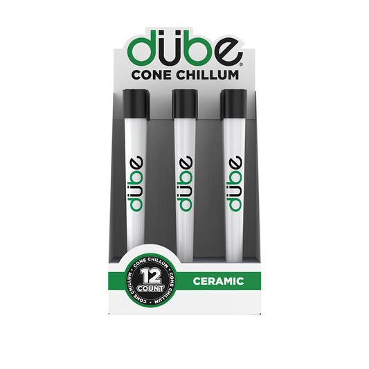 DUBE WHITE CERAMIC CONE CHILLUM WITH CAP - 12 COUNT DISPLAY